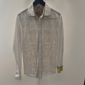 Robert Graham Limited Edition White and Gold Dress Button Down Shirt